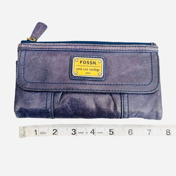 FOSSIL Wallet Black Soft Leather Long Live Vintage 1954 Top Zip Bifold - Picture 6 of 8